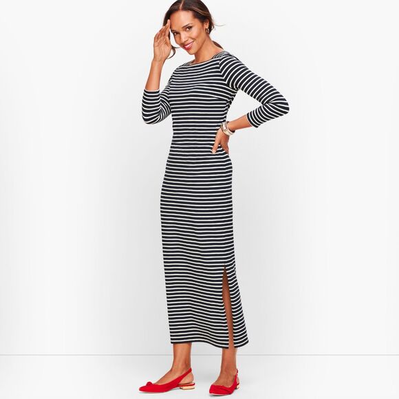 Talbots Nautical Striped Maxi Dress (M) Navy & White Cotton Modal Jersey Knit - Picture 13 of 14